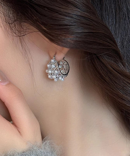 Hollow Hoop Out Earrings Copper Alloy Pearl Silk 2025 New FashionChic