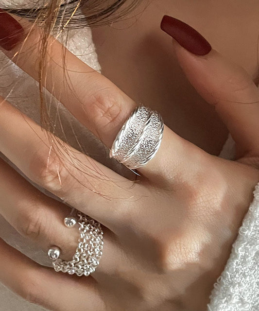 Silver New Wrinkled Rings 2025 Piece Sterling Two Set Silk FashionChic