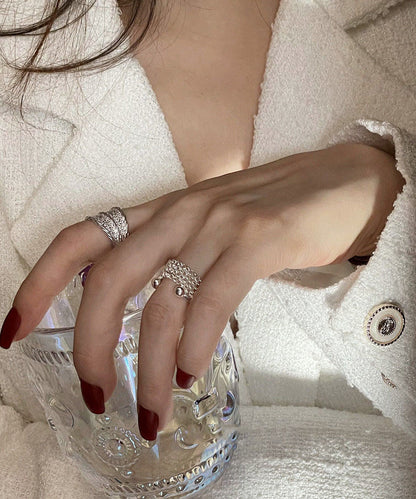 Silver New Wrinkled Rings 2025 Piece Sterling Two Set Silk FashionChic