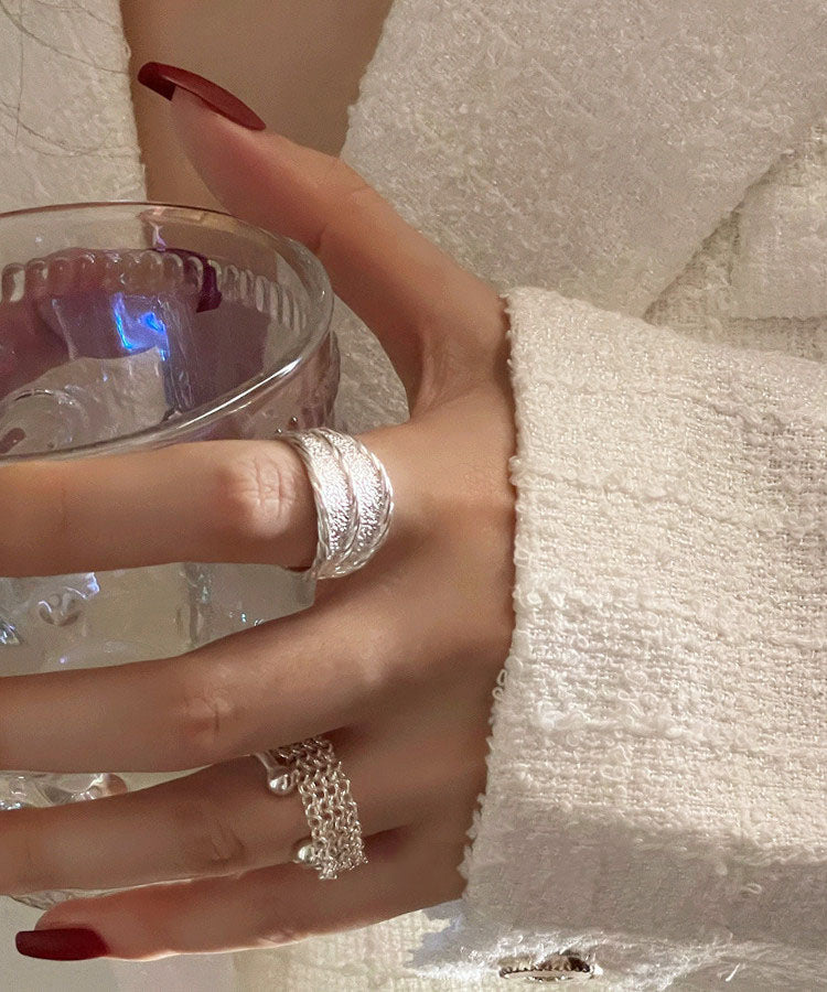 Silver New Wrinkled Rings 2025 Piece Sterling Two Set Silk FashionChic