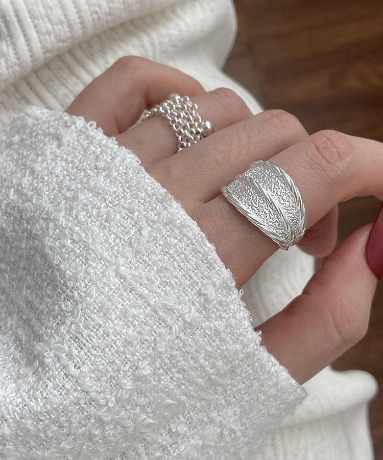 Silver New Wrinkled Rings 2025 Piece Sterling Two Set Silk FashionChic