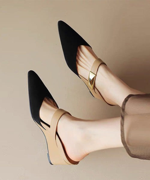 New Heels Sandals Apricot Summer Wedge Pointed Slide Rivet 2025 FashionChic