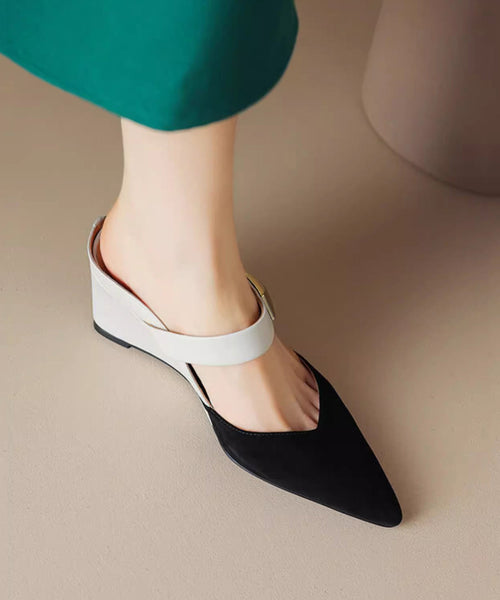 New Heels Sandals Apricot Summer Wedge Pointed Slide Rivet 2025 FashionChic