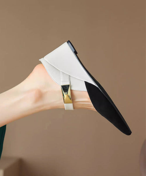 New Heels Sandals Apricot Summer Wedge Pointed Slide Rivet 2025 FashionChic