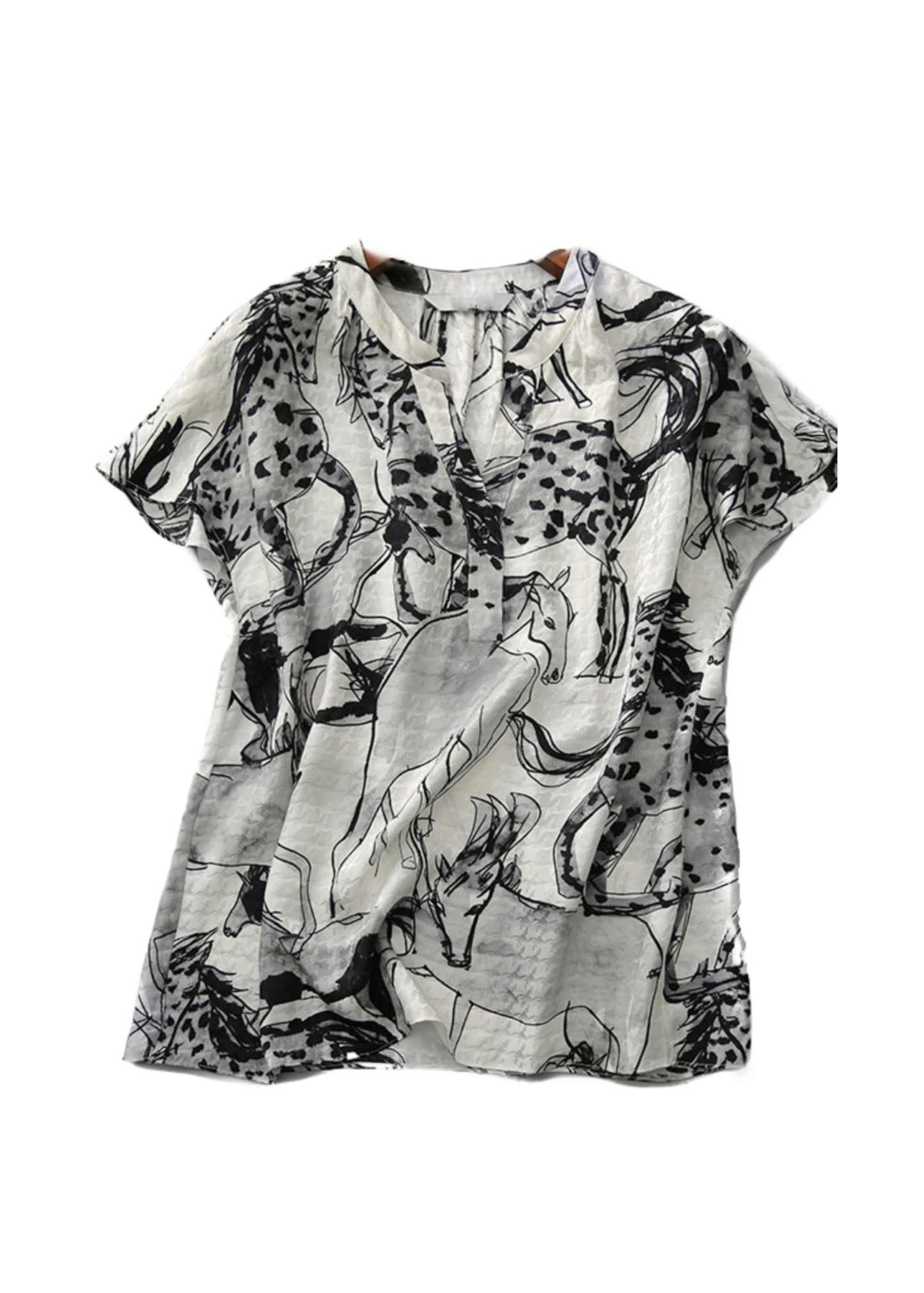 2025 New V Neck Print Chiffon Tops Summer TH048