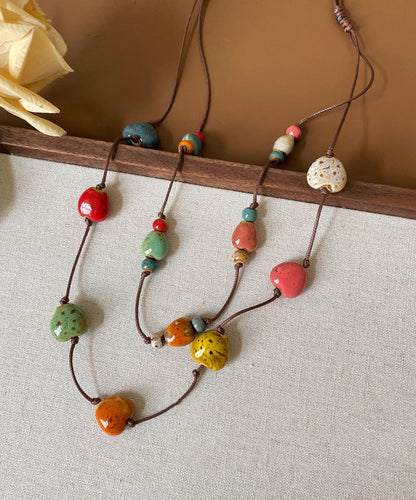 Rope Pendant Wax Double-Layer Necklace Ceramic Rainbow 2025 FashionChic
