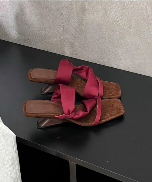 Toe Apricot Sandals Slide 2025 Splicing Pink Peep Leather Faux FashionChic