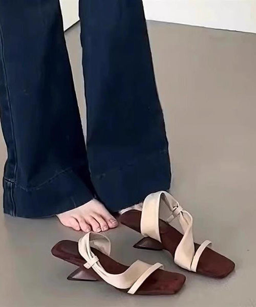 Toe Apricot Sandals Slide 2025 Splicing Pink Peep Leather Faux FashionChic