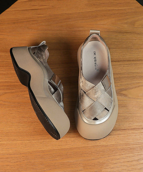 2025 Splicing Platform Sandals Khaki Faux Leather Hollow Out YC004 ABC