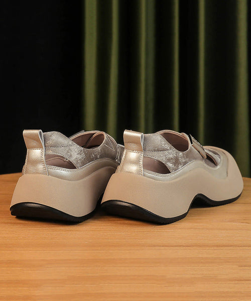 2025 Splicing Platform Sandals Khaki Faux Leather Hollow Out YC004 ABC