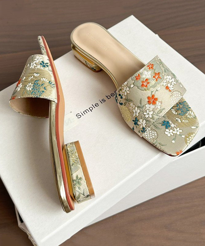 Embroidery Peep 2025 Sandals New Apricot Slide Toe Summer FashionChic