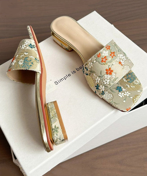 Embroidery Peep 2025 Sandals New Apricot Slide Toe Summer FashionChic