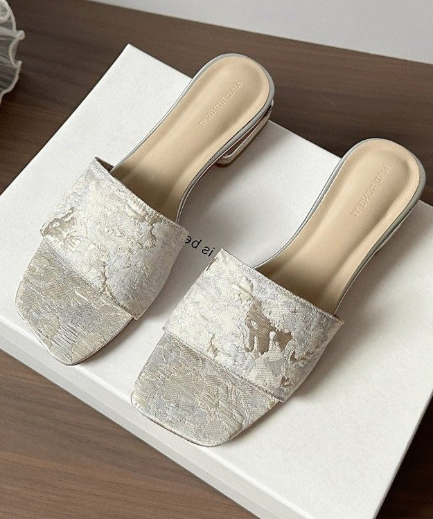 Embroidery Peep 2025 Sandals New Apricot Slide Toe Summer FashionChic