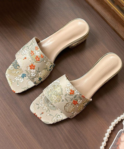Embroidery Peep 2025 Sandals New Apricot Slide Toe Summer FashionChic
