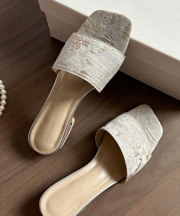 Embroidery Peep 2025 Sandals New Apricot Slide Toe Summer FashionChic