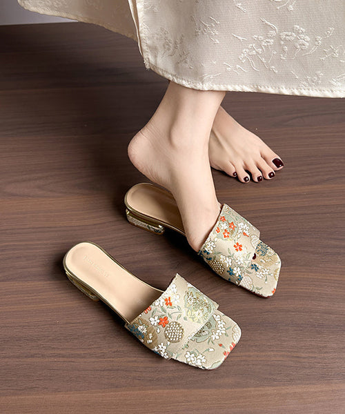 Embroidery Peep 2025 Sandals New Apricot Slide Toe Summer FashionChic