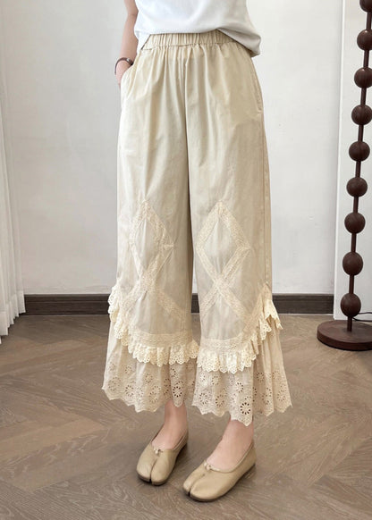 New Lace Summer Wide Apricot Splicing Pants Leg 2025 FashionChic