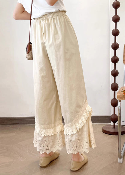 New Lace Summer Wide Apricot Splicing Pants Leg 2025 FashionChic
