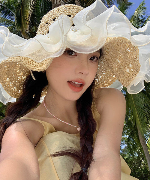 Sun Large Bead Hat Summer New Organza Brimmed 2025 Nail FashionChic