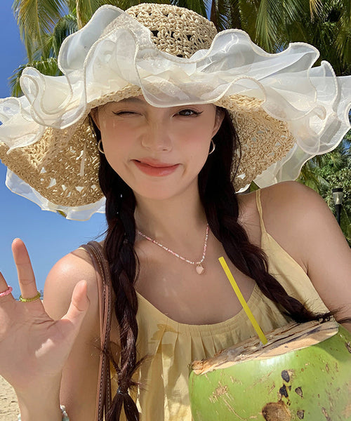 Sun Large Bead Hat Summer New Organza Brimmed 2025 Nail FashionChic