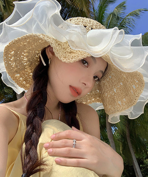 Sun Large Bead Hat Summer New Organza Brimmed 2025 Nail FashionChic