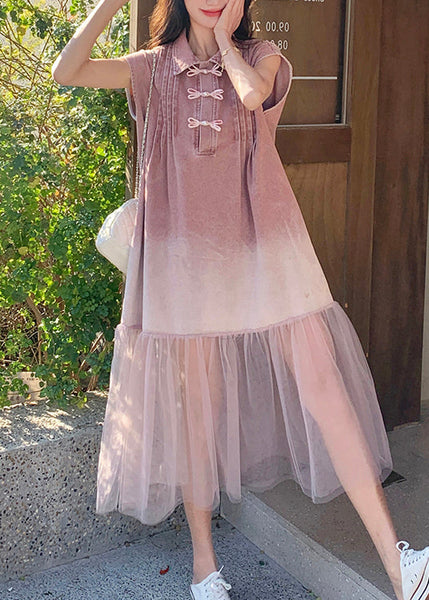 Skirt Shirt Denim Summer Retro Pink Splicing 2025 Gradient Tulle FashionChic