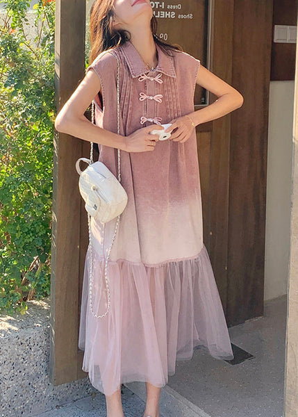 Skirt Shirt Denim Summer Retro Pink Splicing 2025 Gradient Tulle FashionChic