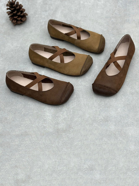 Women Spliced Soft Low Vintage Heel Shoes Leather FashionChic