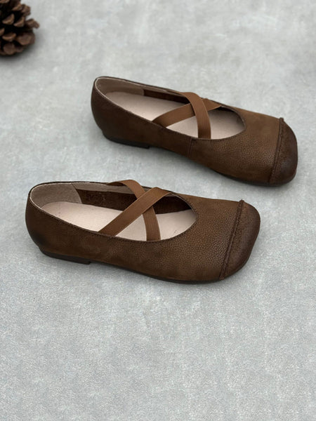 Women Spliced Soft Low Vintage Heel Shoes Leather FashionChic