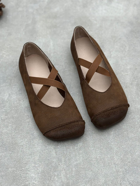 Women Spliced Soft Low Vintage Heel Shoes Leather FashionChic