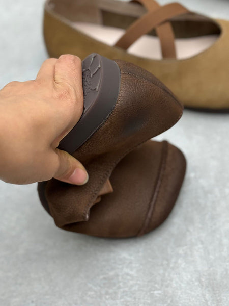 Women Spliced Soft Low Vintage Heel Shoes Leather FashionChic