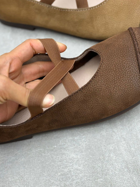 Women Spliced Soft Low Vintage Heel Shoes Leather FashionChic