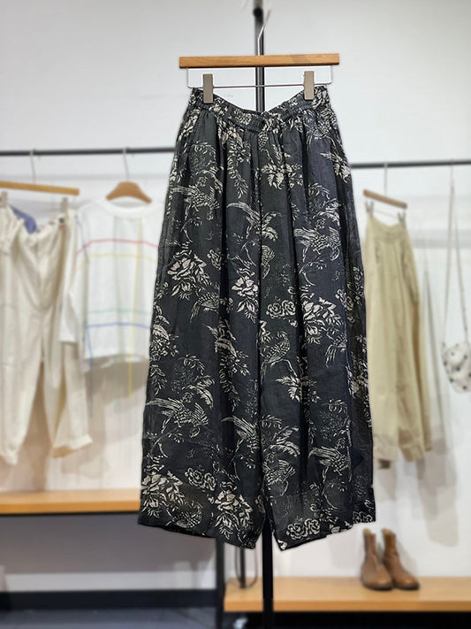 Pants Flower Vinage Wide-leg Women Ramie Spring FashionChic
