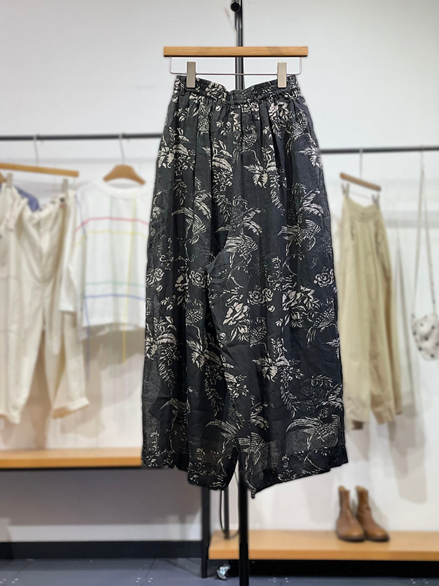 Pants Flower Vinage Wide-leg Women Ramie Spring FashionChic
