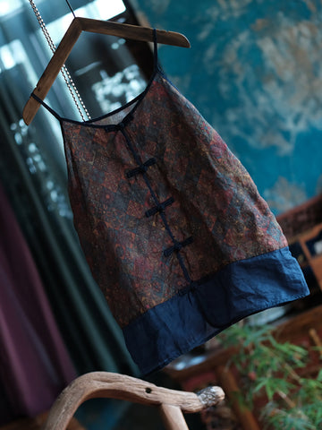 V-Neck Summer Spliced Vest Floral 100%Cotton Vintage Women FashionChic