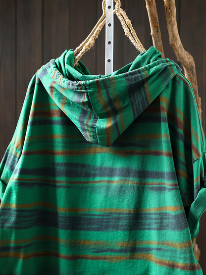 Hooded Women Retro Shirt Summer Stripe Cotton FashionChic