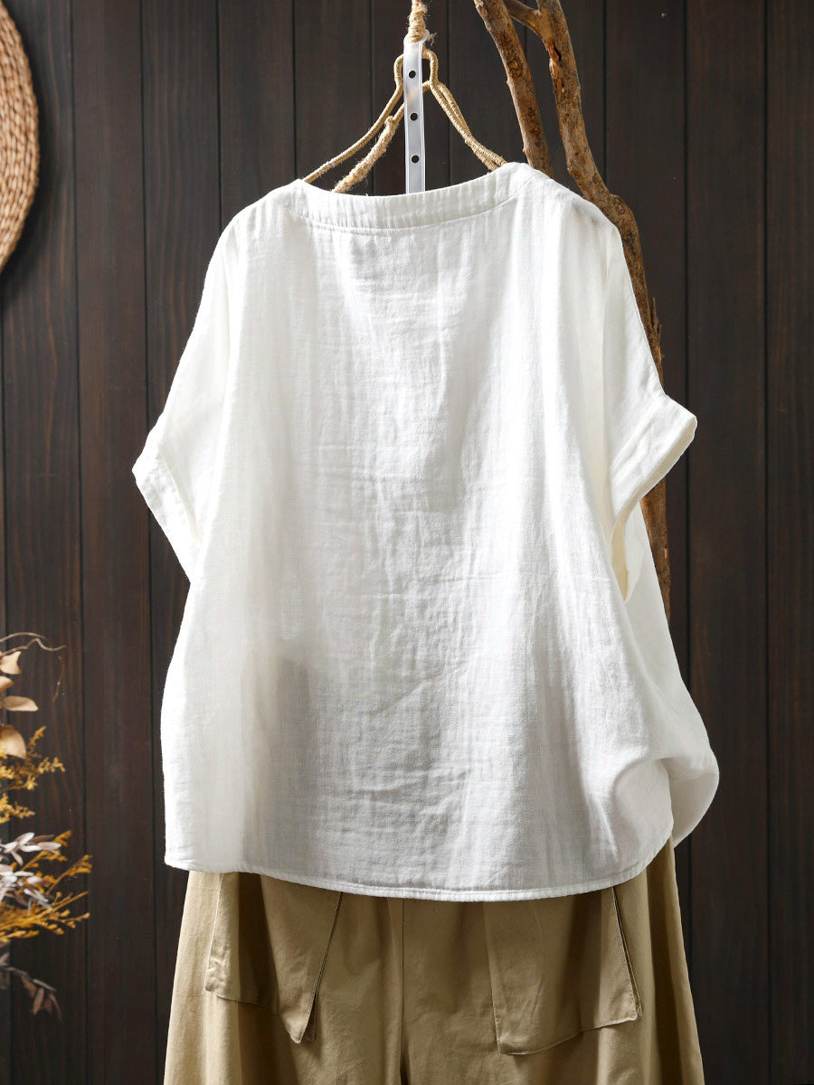 Shirt Summer Print Women Cotton O-Neck Casual FashionChic