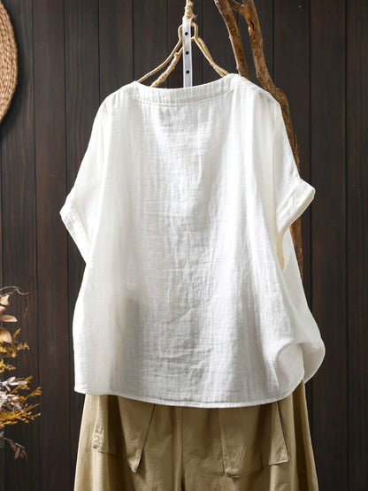 Shirt Summer Print Women Cotton O-Neck Casual FashionChic