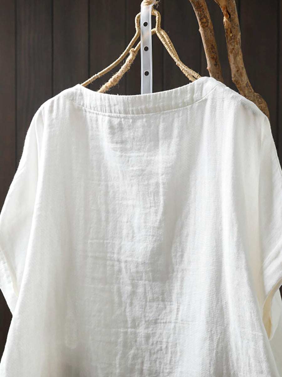 Shirt Summer Print Women Cotton O-Neck Casual FashionChic