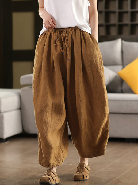 Pants Women Casual Summer Color 100%Linen Pure Wide-leg FashionChic
