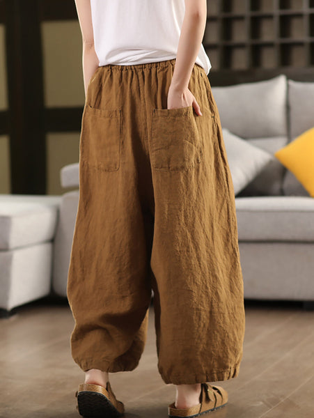 Pants Women Casual Summer Color 100%Linen Pure Wide-leg FashionChic