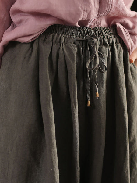 Pants Women Casual Summer Color 100%Linen Pure Wide-leg FashionChic