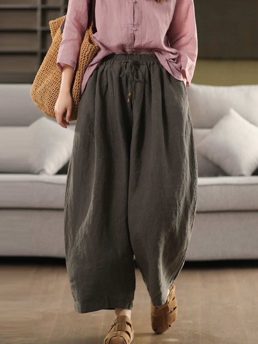 Pants Women Casual Summer Color 100%Linen Pure Wide-leg FashionChic