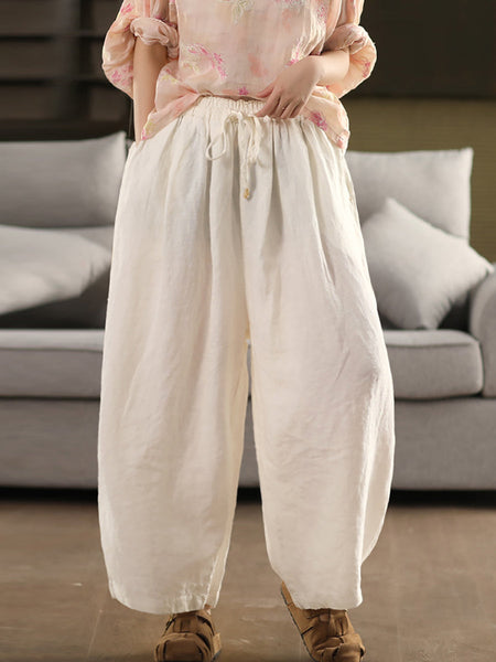 Pants Women Casual Summer Color 100%Linen Pure Wide-leg FashionChic
