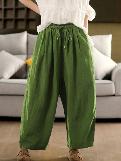 Pants Women Casual Summer Color 100%Linen Pure Wide-leg FashionChic