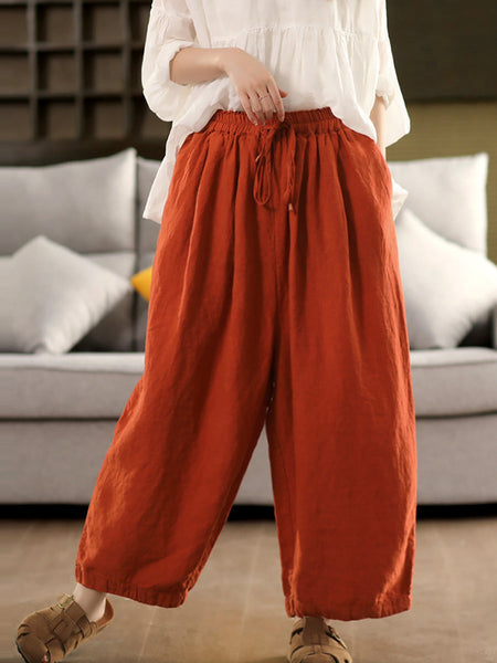 Pants Women Casual Summer Color 100%Linen Pure Wide-leg FashionChic