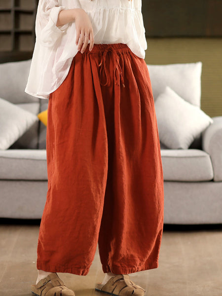 Pants Women Casual Summer Color 100%Linen Pure Wide-leg FashionChic