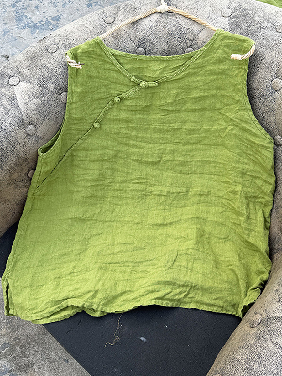 Women Pure Vest 100%Linen Summer O-Neck Color FashionChic