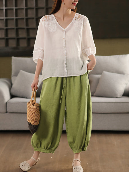 Summer Color 100%Linen Women Pure Harem Casual Pants FashionChic