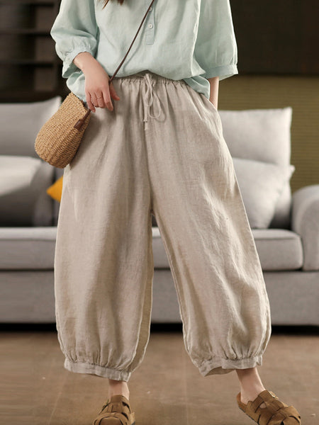 Summer Color 100%Linen Women Pure Harem Casual Pants FashionChic